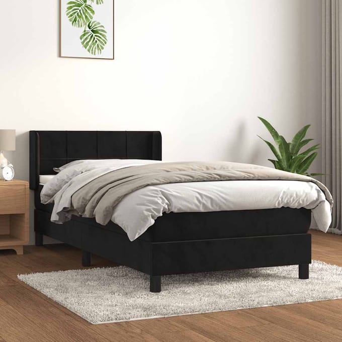 vidaXL - Boxspring - met - matras - fluweel - zwart - 80x200 - cm