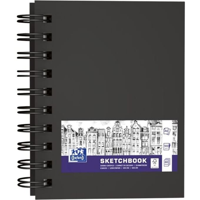Oxford schetsboek - A6 - 80 vel - 100g papier - dubbel spiraal - zwart
