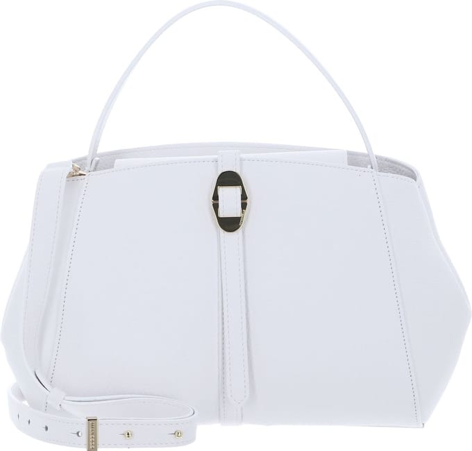 COCCINELLE Leren Handtas Schoudertas Chara Handbag Grained Leather Brillant White Wit