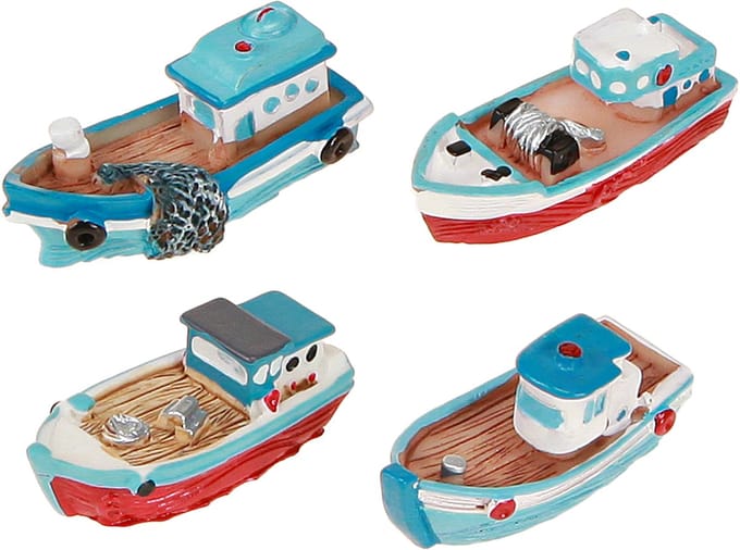 Decoratieve boot blauw rood maritieme tafeldecoratie 5 cm 8 stuks