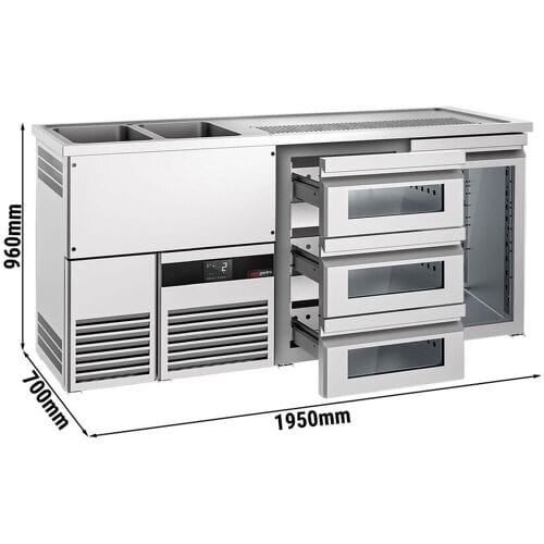 GGM Gastro Bierkoeling PREMIUM - 1950x700mm - 1 glazen deur & 3 laden zilver
