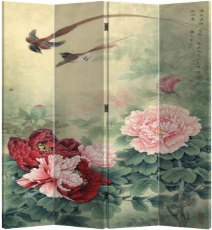 Fine Asianliving Kamerscherm Scheidingswand B160xH180cm 4 Panelen Mudans en Vogels