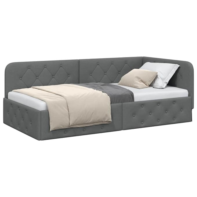 vidaXL - Hoek - Bed - Frame - Donkergrijs - 90 - x - 200 - cm - Stof