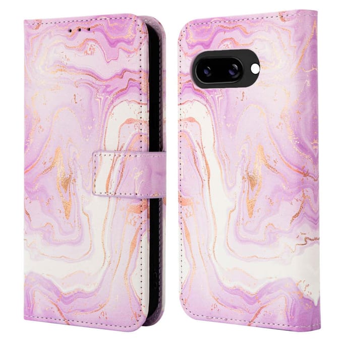 imoshion Hoesje - Geschikt voor Google Pixel 9a - Design Bookcase smartphone - Purple Marble