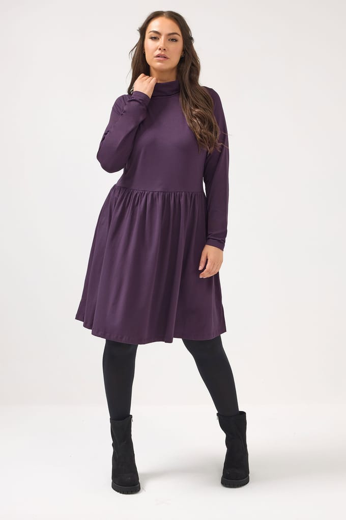 Yours Paarse Peplum Minijurk Met Col Size 46