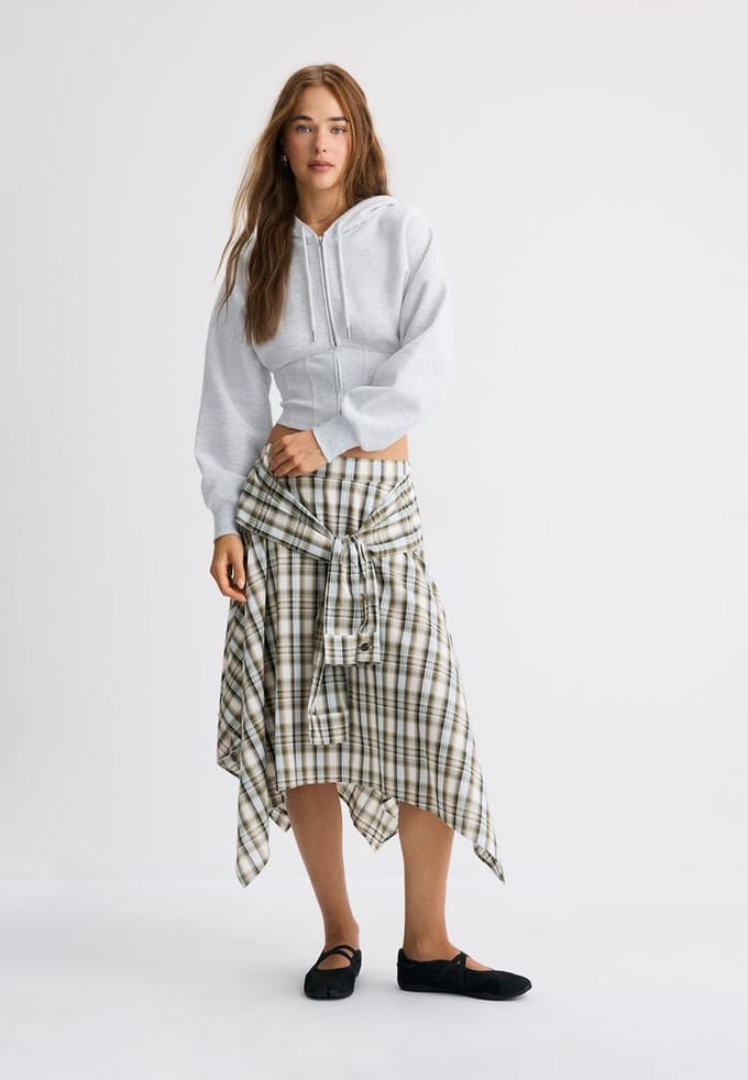 Stradivarius Sweater met capuchon en korsetdetail  Grijs melange M