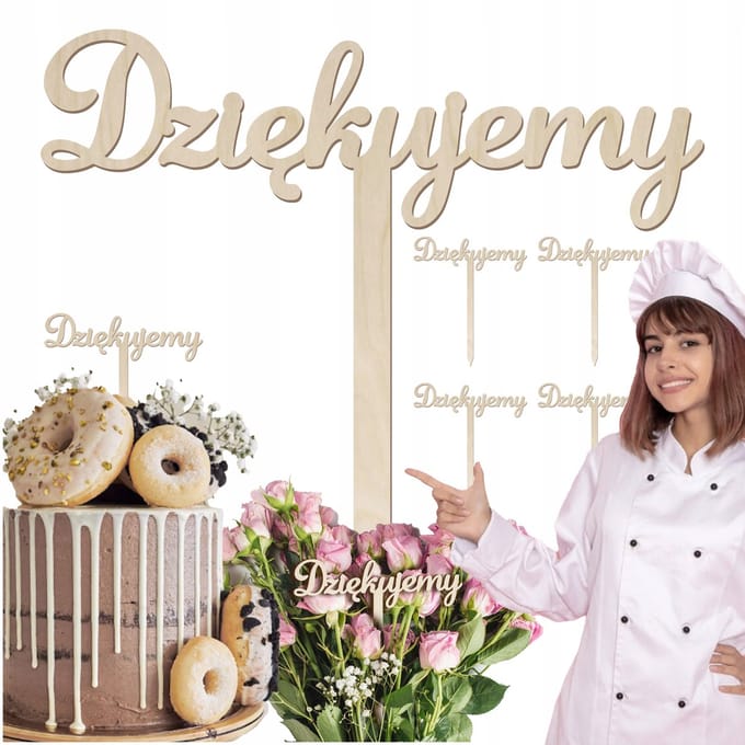 SMX Design - Taart Decoratie - 'Dziękujemy' - 5 Stuks - Houten Topper