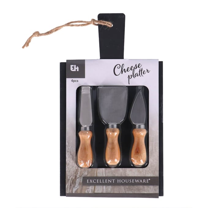 Excellent Houseware Kaasplank/serveerplank - van leisteen - met 3x kaasmesjes - 33 x 17 cm