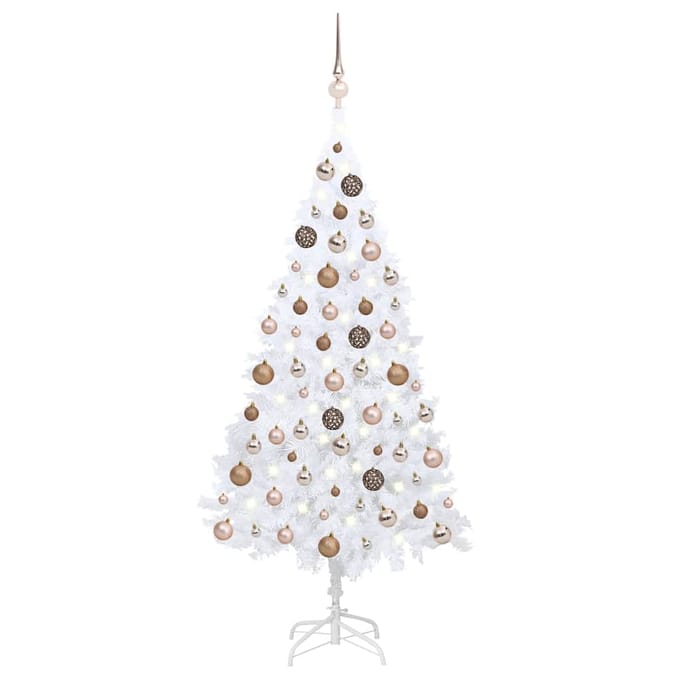 vidaXL - Kunstkerstboom - met - verlichting - en - kerstballen - 150 - cm - PVC - wit