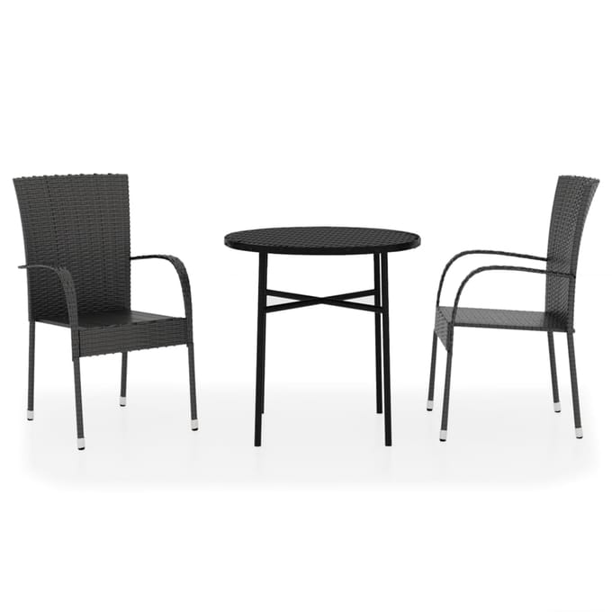 vidaXL - 3-delige - Tuinset - poly - rattan - zwart