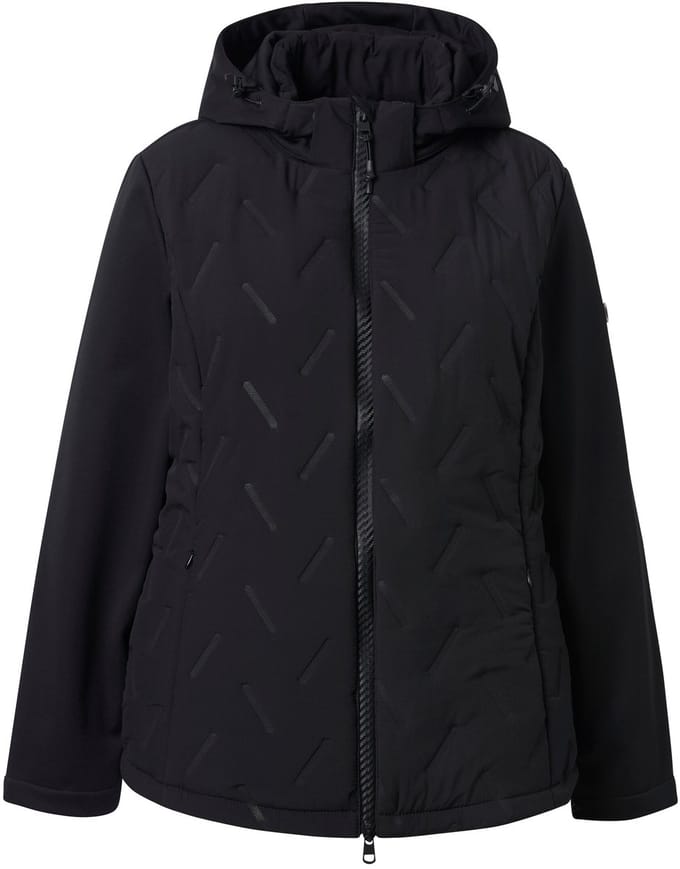 Ulla Popken - Dames - HYPRAR doorgestikte softshell jas waterafstotend capuchon - Zwart - Maat 46+