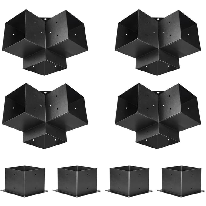 Support de pergola 6x6 pouces Intérieur 5.5x5.5 Supports à 3 voies 4 pièces avec 4 bases