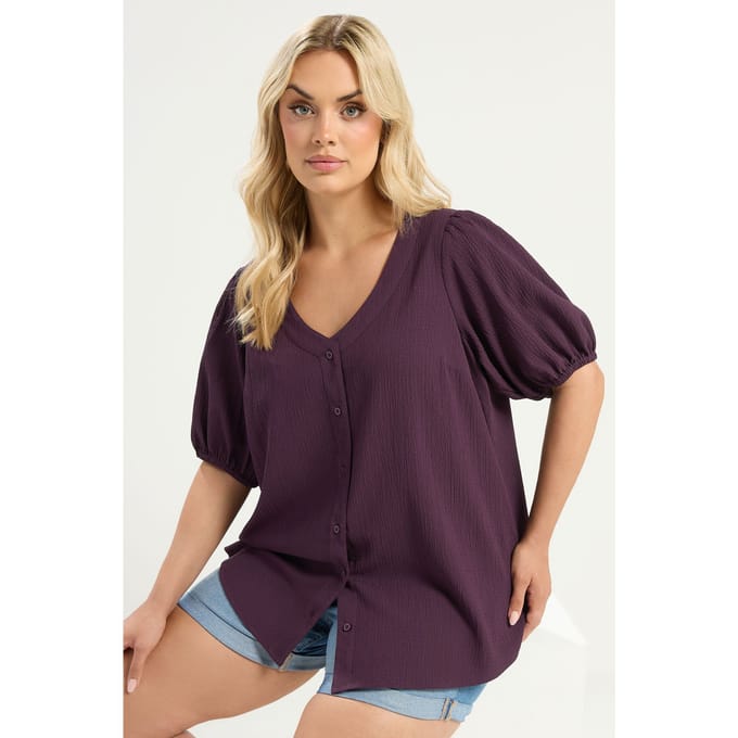 Yours Paarse Getextureerde Blouse Met Knoopdetail Size 46
