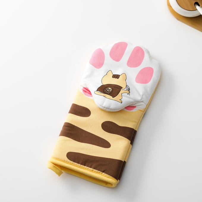 1 stuks 3D Cartoon Kattenpoten Ovenwanten Lange Katoenen Bakisolatiehandschoenen Magnetron Hittebestendig Antislip Keukenhandschoenen Gereedschap beige