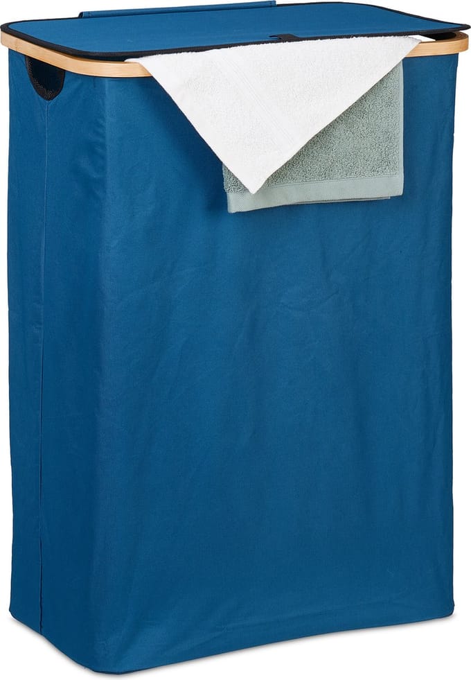 wasbox - met deksel - 105 l - inklapbaar - bamboe - polyester - draagbaar