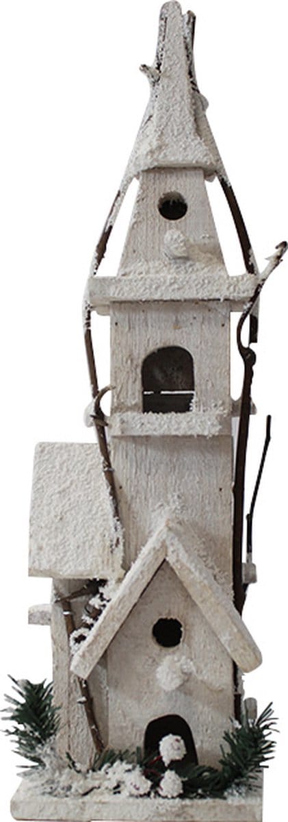 Houten huis Kerst 5LED 12,5 x 10,5 x 40cm - Wit licht Chaud (2300k-3500k) - Plastic - Wit - SILUMEN