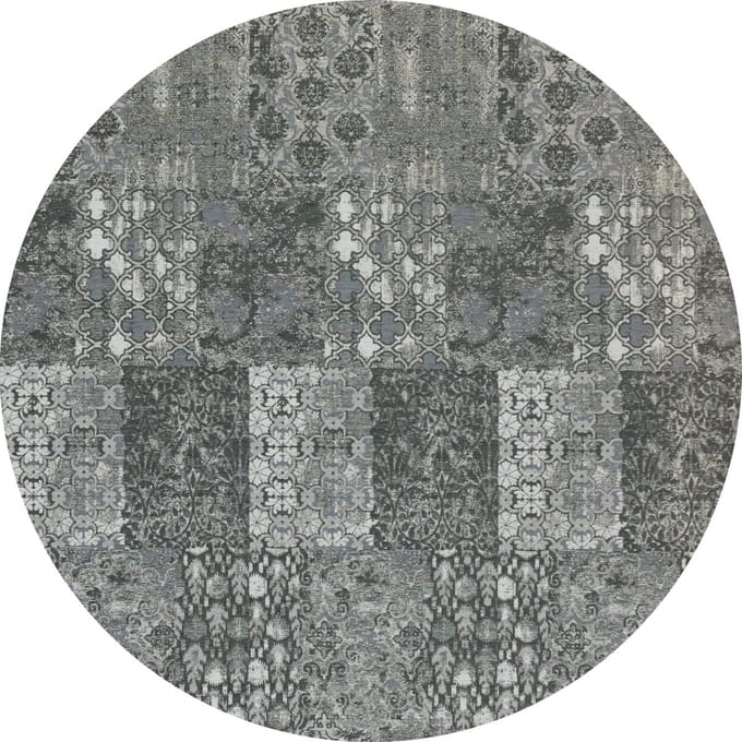 Vintage rond vloerkleed - Patchwork - Tapijten woonkamer - Terrazzo antraciet - 110cm ø