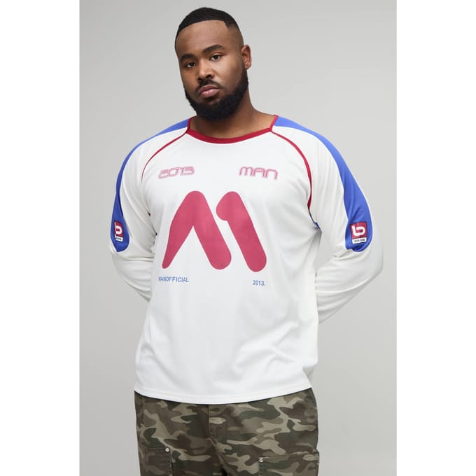 Plus Oversized Moto Print Raglan Sports Top | White | Size 2XL