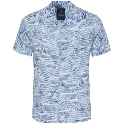 Desoto Overhemd Abstract Streaks Lido Collar Wit-Blauw / male