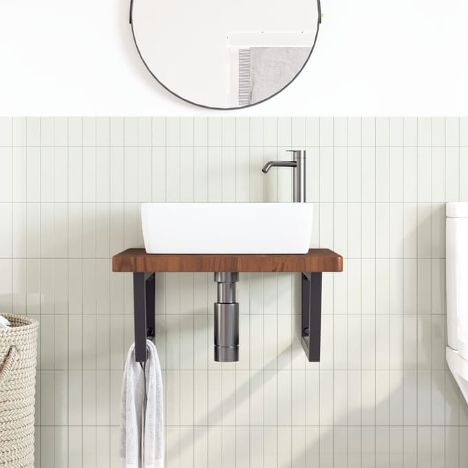 vidaXL - Badkamer - wandschap - staal - en - massief - eikenhout