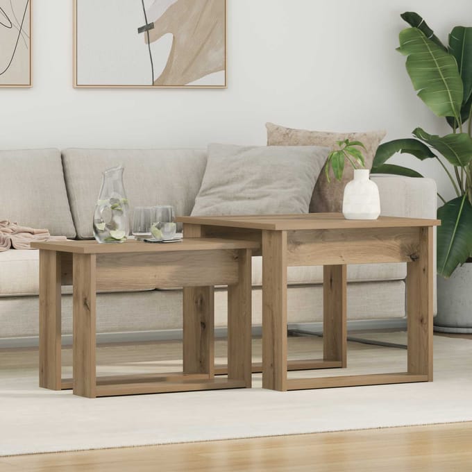 vidaXL - Koffietafel - Set - 2 - st - Artisan - Eiken - 50 - x - 52 - x - 42 - cm - Bewerkt - hout