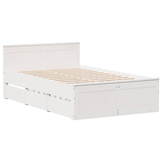 vidaXL - Bedframe - zonder - matras - met - hoofdbord - grenenhout - wit - 135x190 - cm