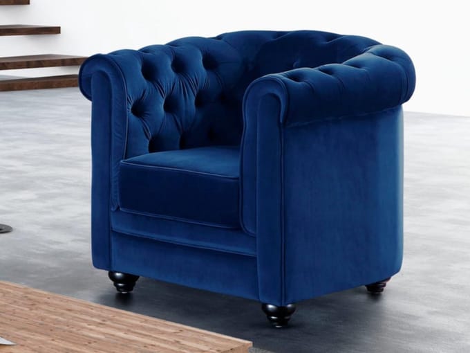 Vente-unique Fauteuil CHESTERFIELD - velours - koningsblauw