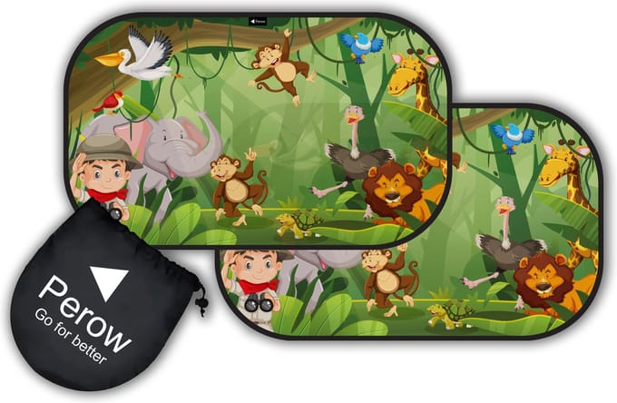 Perow - Zonnescherm Auto - Jungle – UV Protectie – Zonnescherm auto kind - Baby - Set van 2