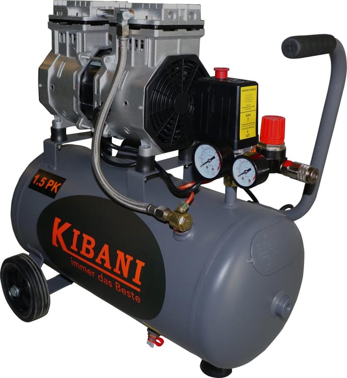 Kibani Super stille compressor 24 liter + luchtslang + luchtspuit + bandenpomp - SET - Low Noise - Compressoren - 24L