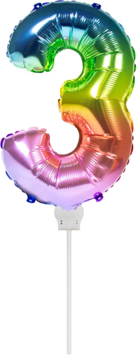 Folat - Folieballon cijfer mini cijfer 3 Regenboog