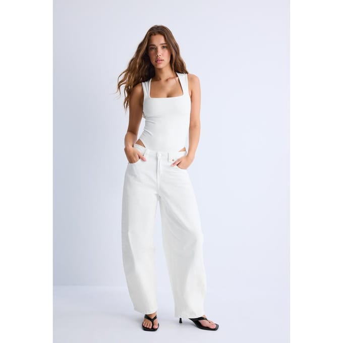 Stradivarius Body polyamide vierkante halslijn  Ecru S