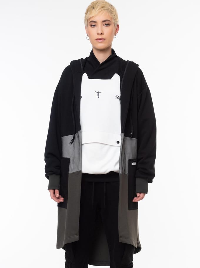 1'618 Jedi Hooded Open Front Sweater Jacket with Pockets