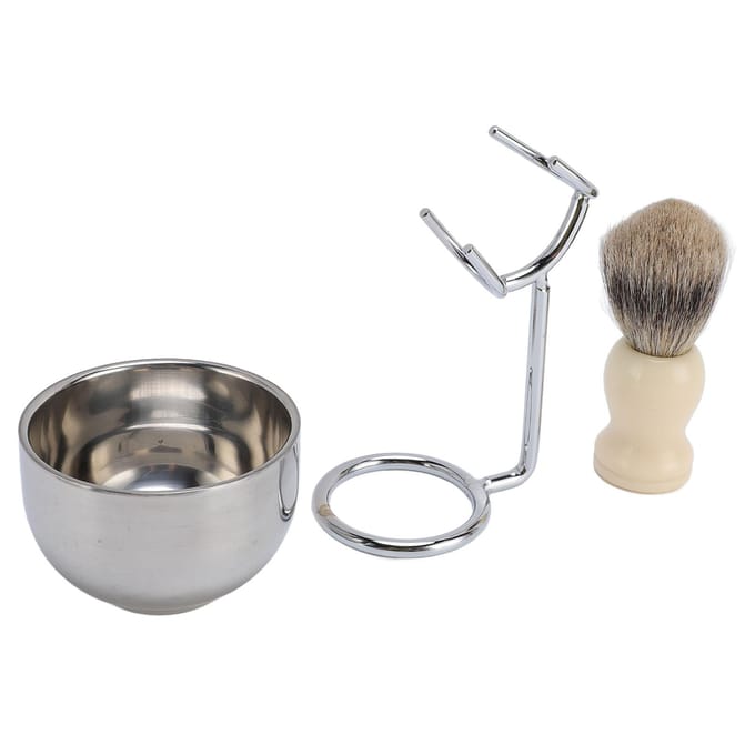 Scheerkwast Set Roestvrij Staal Houder Zacht Haar Scheerkwast Kom Houder Set voor Mannen gray
