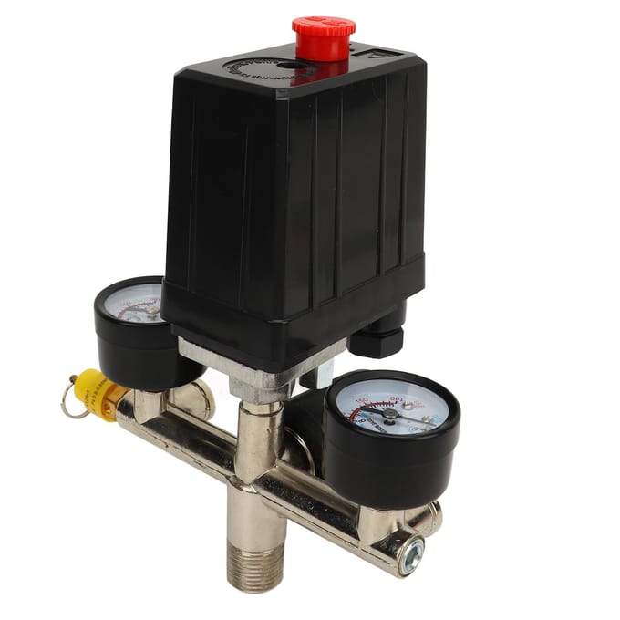 Luchtcompressor Drukschakelaar Kit CE Klep Drukregel Schakelaar Zwarte Kap IJzeren Meter Messing VS