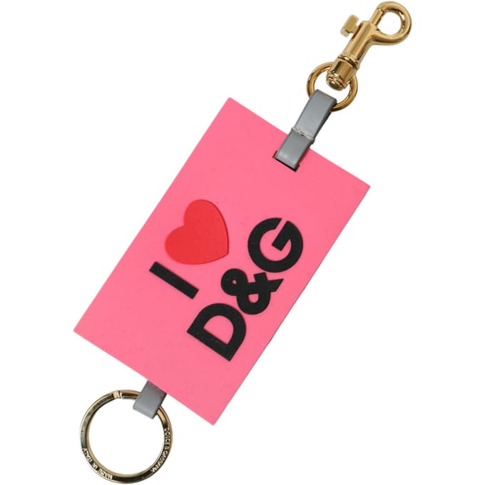 Dolce & Gabbana Roze Siliconen DG Logo Gouden Messing Sleutelhanger