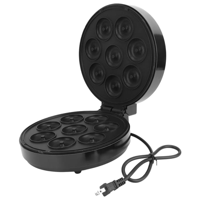 Mini Donut Maker Machine Met Anti-aanbaklaag voor Ontbijt Snacks Desserts Maakt 8 Donuts L black