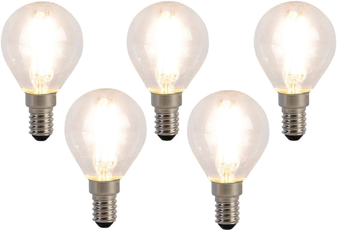 LUEDD Set van 5 E14 LED lampen filament P45 4W 470 lm 2700K