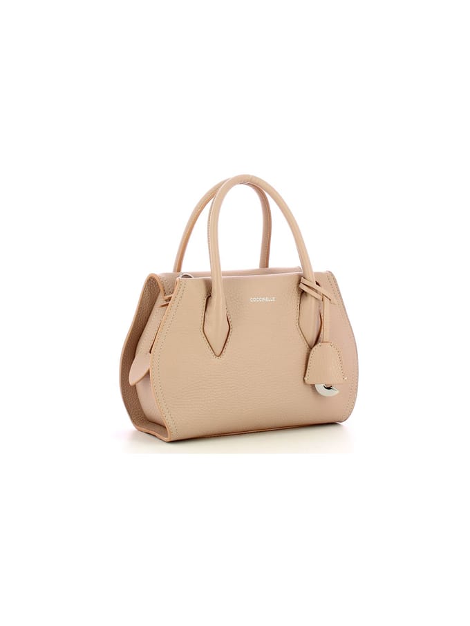 COCCINELLE Leren Schoudertas Handtas Lord Handbag Grained Leather Rosette Beige