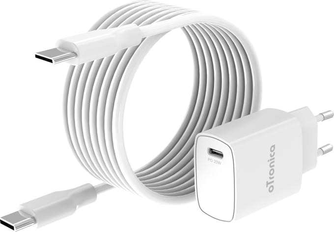 oTronica USB C Adapter 20W snellader met usb C naar usb C kabel 1M Geschikt voor Smartphone & tablet