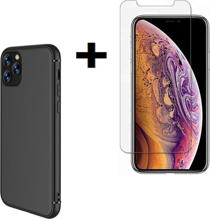 iPhone 11 Pro Hoesje Silconen  - iPhone 11 Pro Screenprotector - iPhone 11 Pro Hoesje Zwart + Screen Protector Tempered Gehard Glas