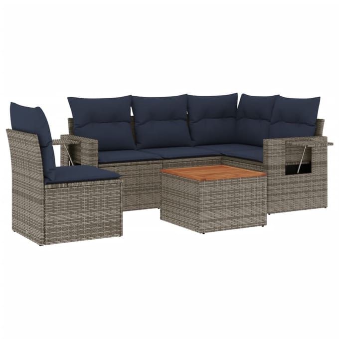 vidaXL - 6-delige - tuinbankset - met - kussens, - grijs - polyrotan