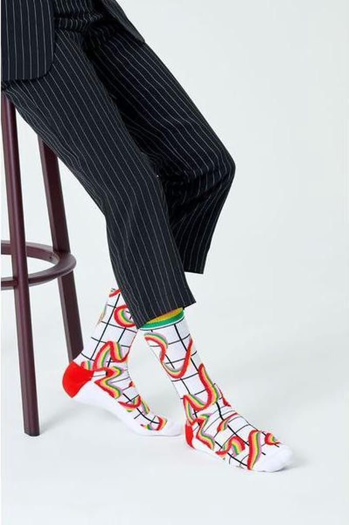 Happy Socks – Athletic Squiggly Rainbow Crew - Unisex - Maat 41-46