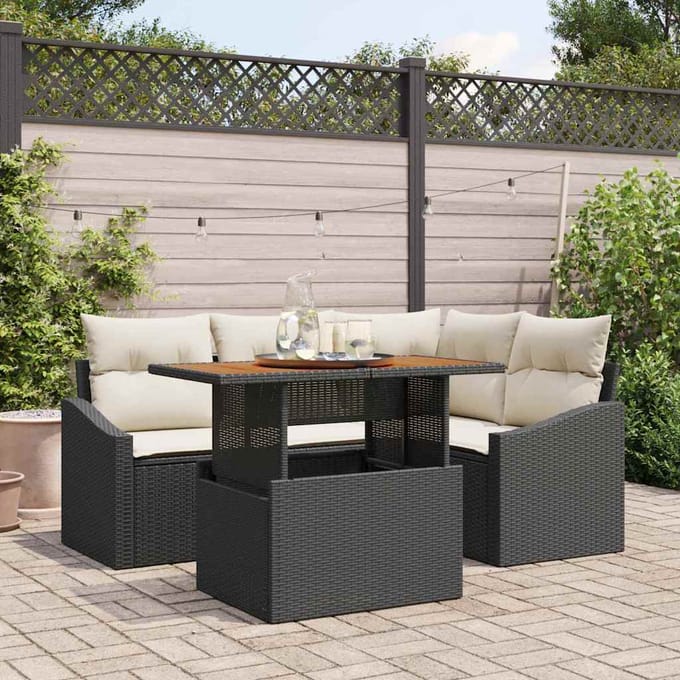 vidaXL - Tuinbank - Set - 5 - st - Zwart - poly - rattan