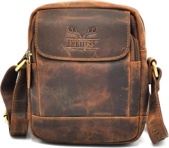 Hunters - schoudertas-crossbody - Buffelleer - Klein formaat - (bxhxd) ca. 16cm x 21cm x 6,5cm