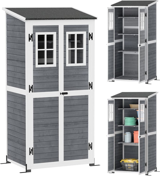 Outsunny-Gartenschrank-Tannenholz-91L x 69B x 192H cm-Hellgrau