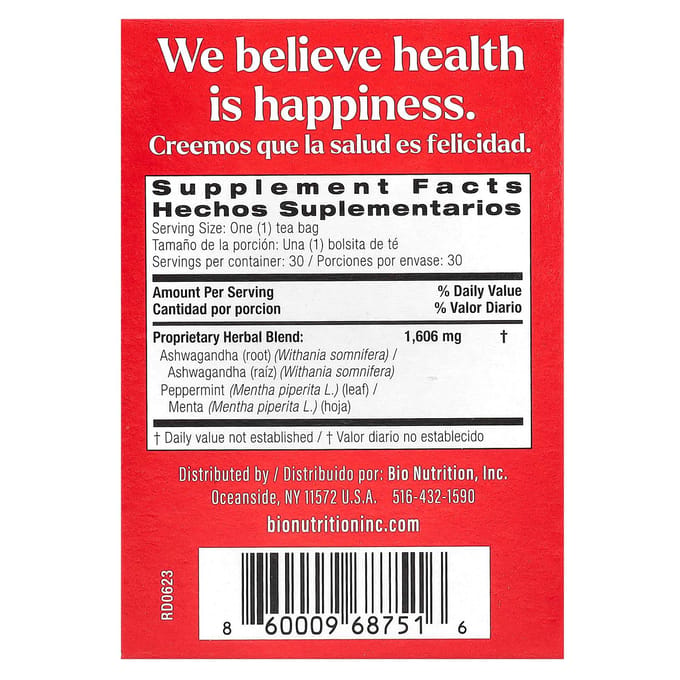 Ashwagandha Thee, Cafeïnevrij, 30 Theezakjes, 48,2G (1.7oz)