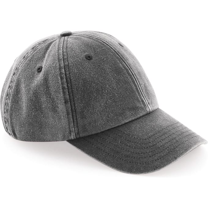 Beechfield Unisex Laag Profiel Vintage Denim-Look Cap (Vintage Zwart)