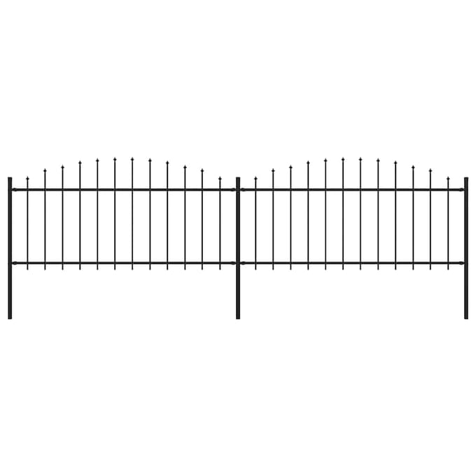 vidaXL - Tuinhek - met - speerpunt - staal - 337x75 - cm - zwart