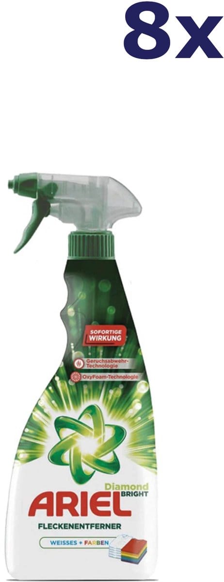 8-pack Ariel Ariel vlekverwijderaar - Diamond Bright - Spray - Witte Was - Gekleurde Was - 750 ml