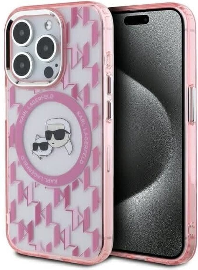 MagSafe hoesje voor Apple iPhone 16 Pro Max, Karl Lagerfeld, IML Monogram Karl & Choupette's Heads, Roze